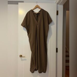 Zara Brown V-Neck Relaxed Maxi Dress
